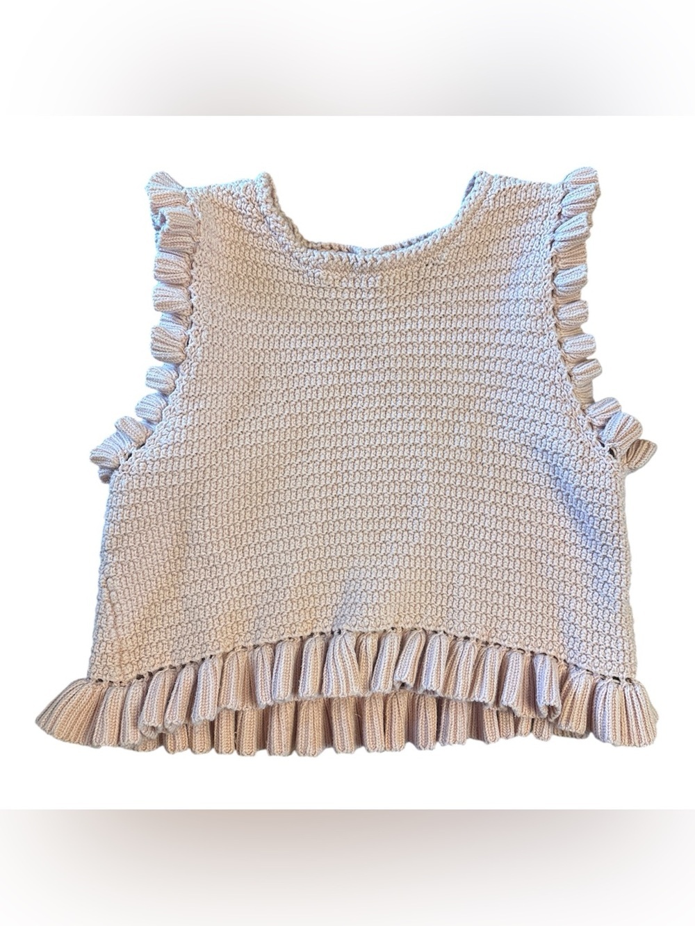 Zara Knit Ruffle Trim Crochet Cotton Sleeveless Top Blush Pink Size Large - Picture 2 of 9